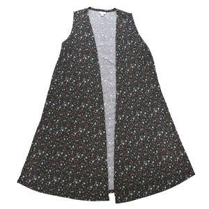 LuLaRoe Womens Medium Black Multicolor Floral Open Front Sleeveless Duster Dress